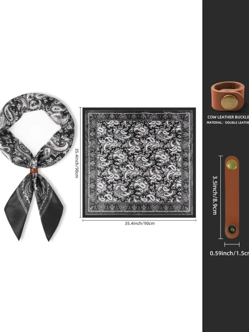 Men's Black 35 Inch Wild Rag Neckerchief Silk Western Bandana Neck Scarf